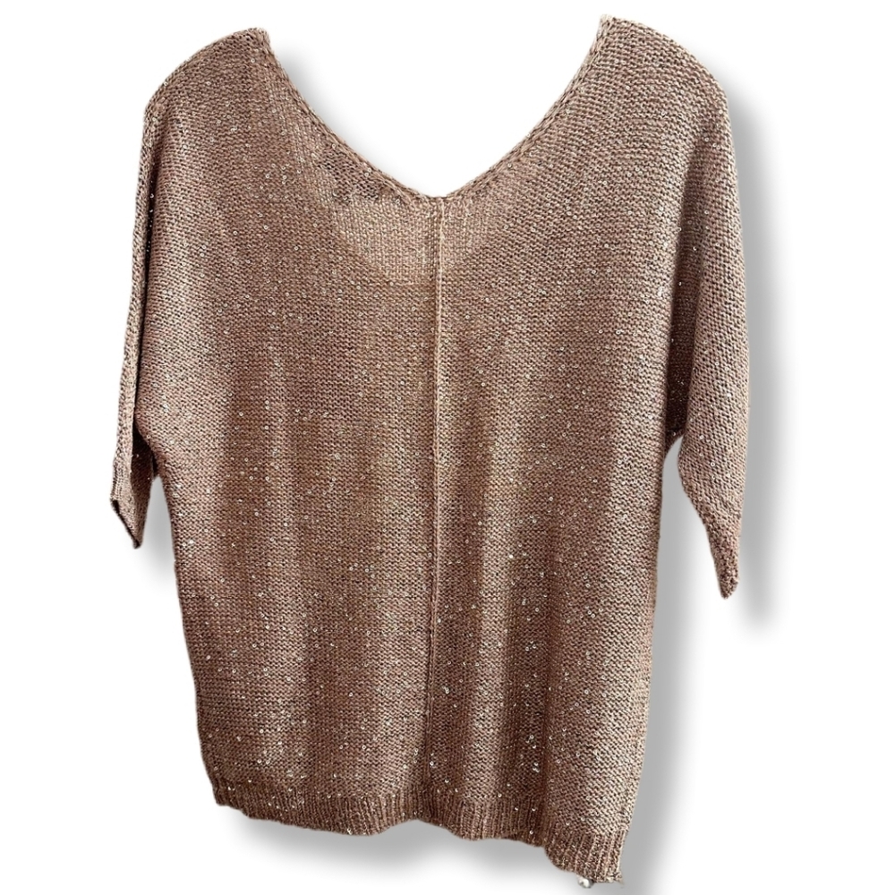 H by HALSTON Beige Champagne Sequin V-Neck Sweater
Women's Size Medium - Picture 3 of 11